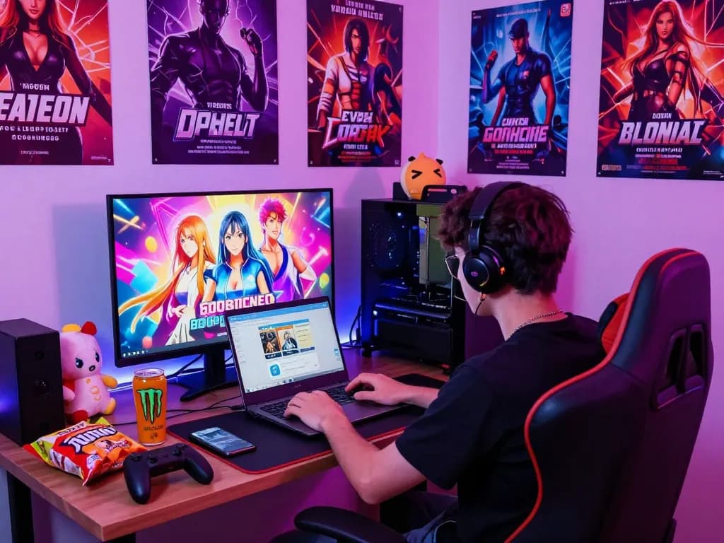 Player enjoying interactive porngames in a vibrant gaming setup.