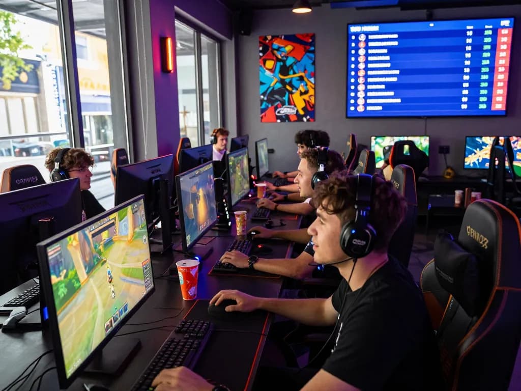Excited gamers enjoying the DEWI123 gaming experience in a vibrant gaming lounge.