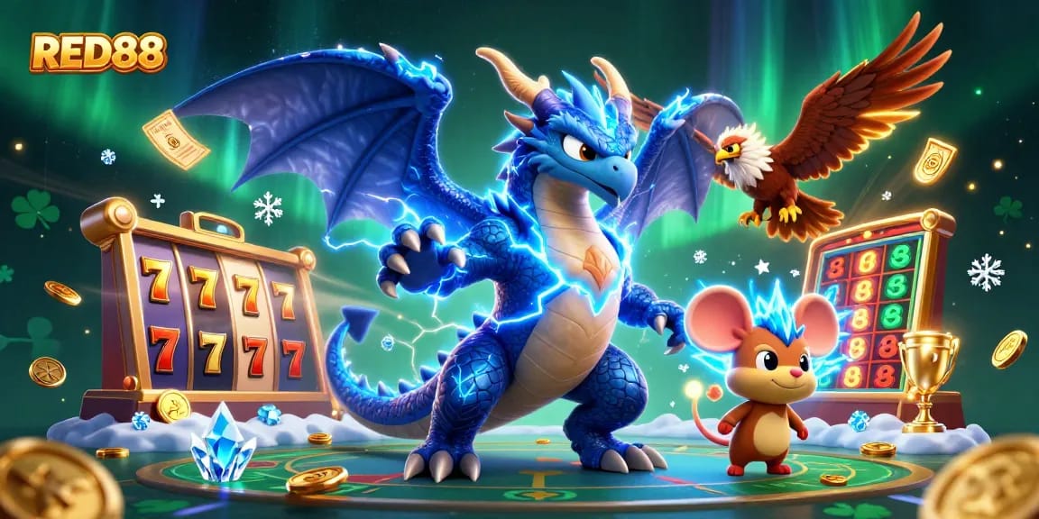 Engage with vibrant slot action at RED88, featuring dynamic characters and rich casino elements.