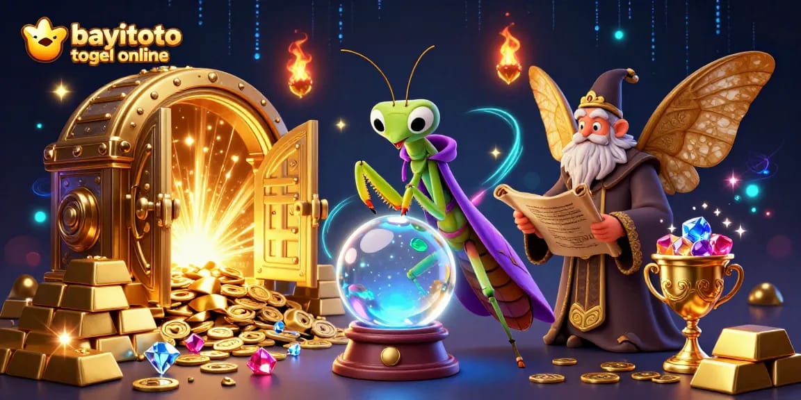 Engage with bayitoto togel online's vibrant gaming experience featuring mystical characters among dazzling treasures.
