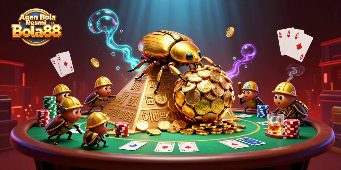 Experience the thrill of Agen Bola Resmi Bola88 with vibrant casino-themed 3D illustration.