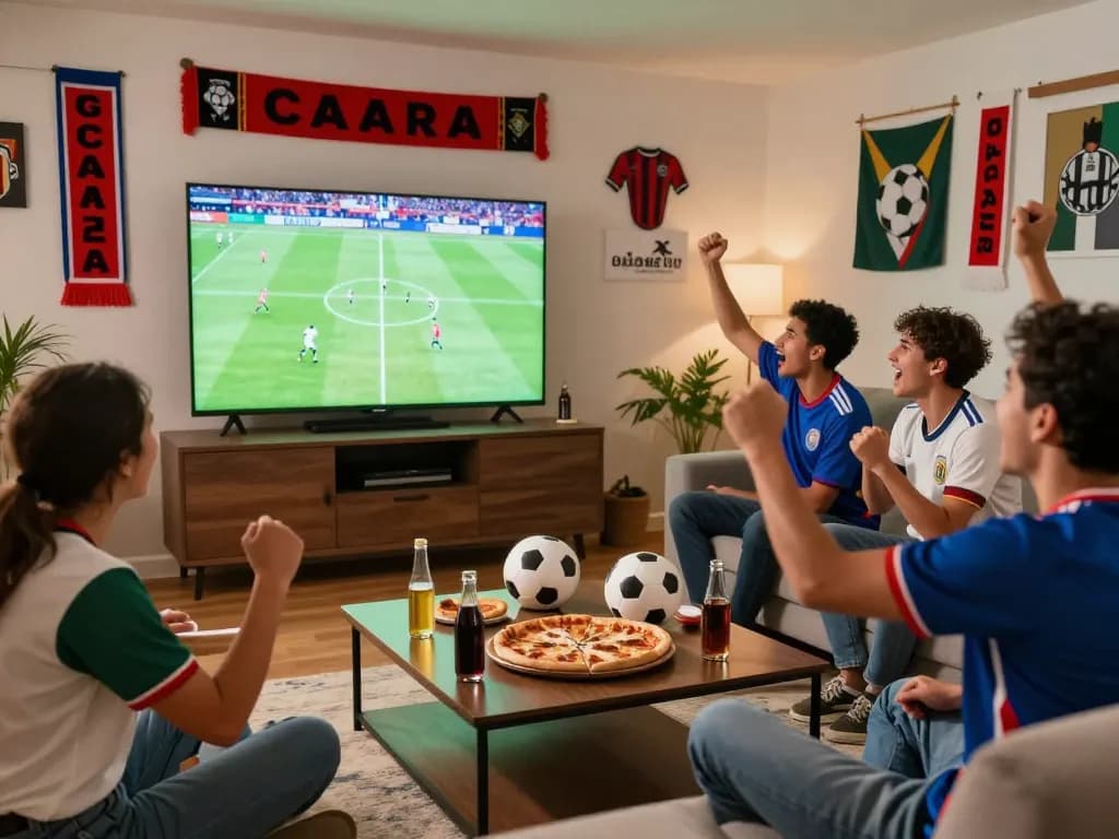 Cheering soccer fan enjoying now goal updates during a live match.