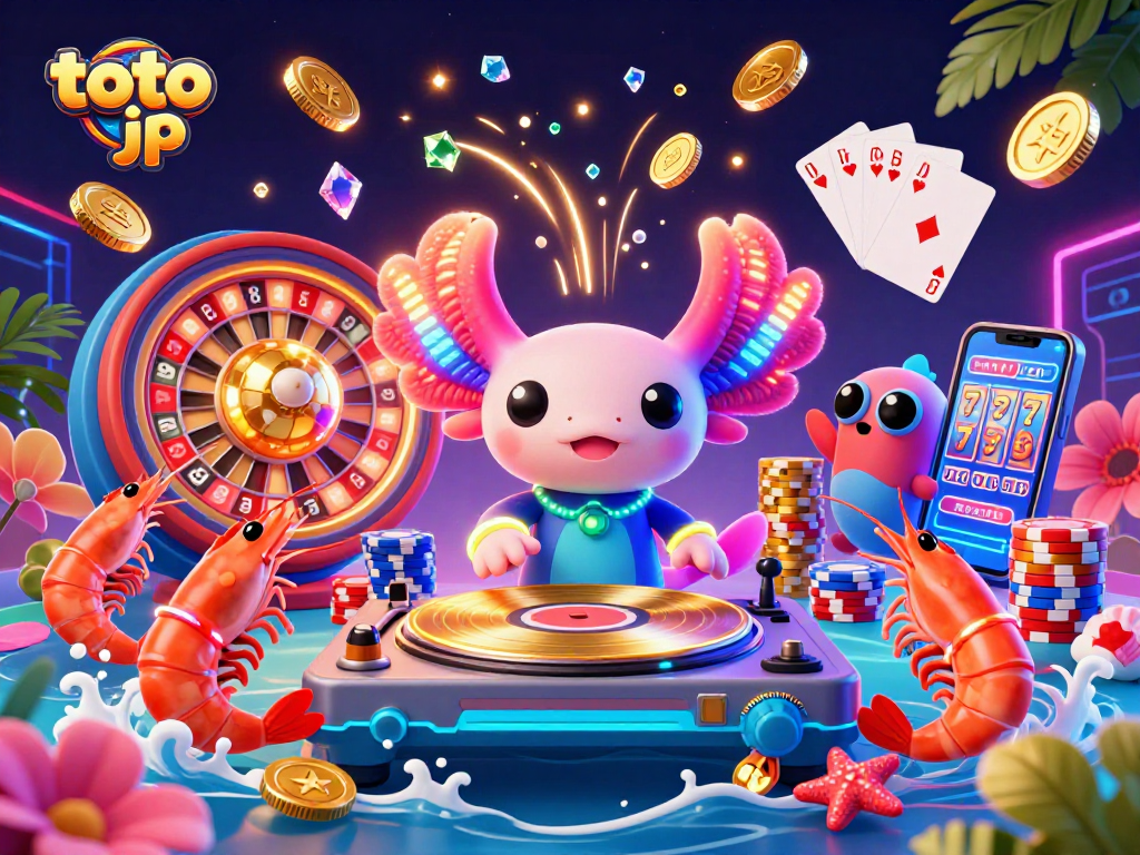Experience excitement with the toto jp axolotl DJ spinning vibrant games at a lively underwater casino.