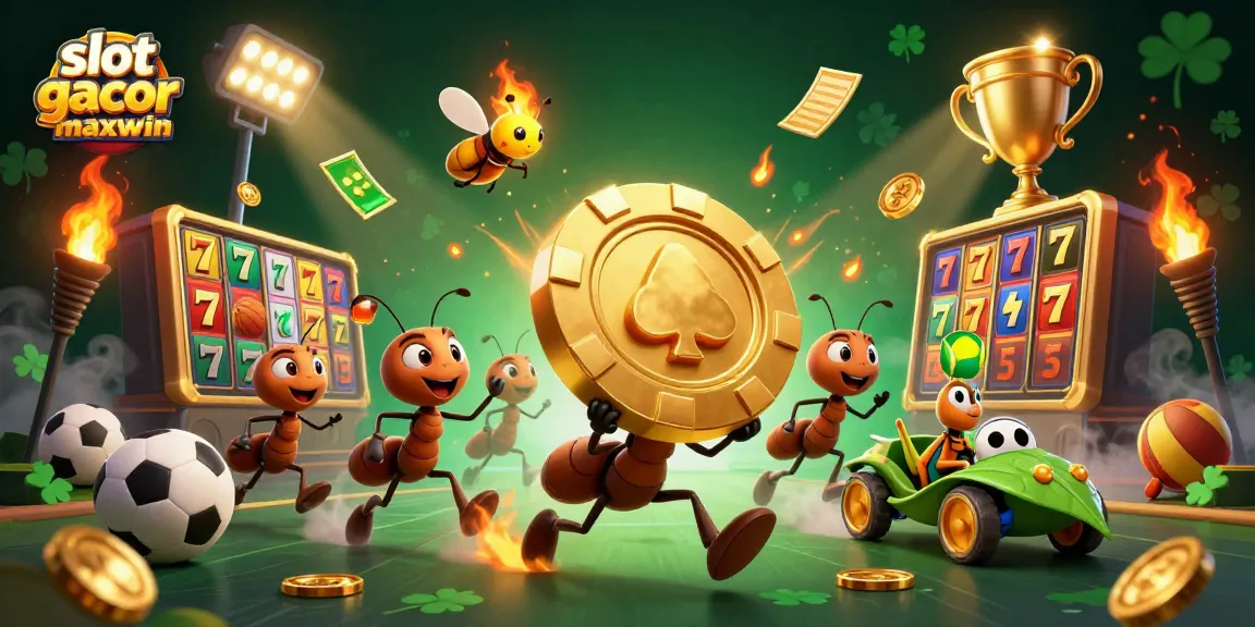 Catching big wins with slot gacor maxwin as ants orchestrate a heist amidst cartoonish casino chaos.