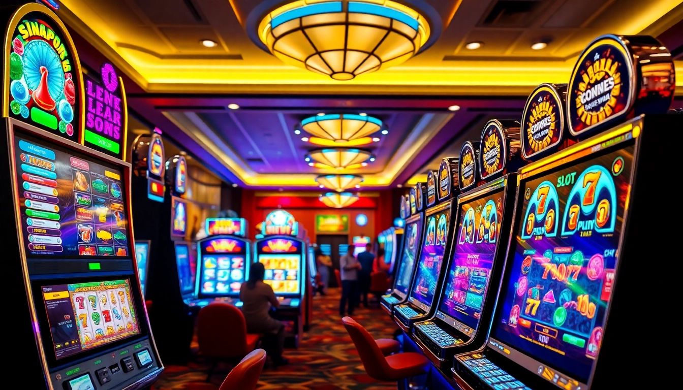 Engaging scene of Singapore Slots machines in a vibrant casino atmosphere.
