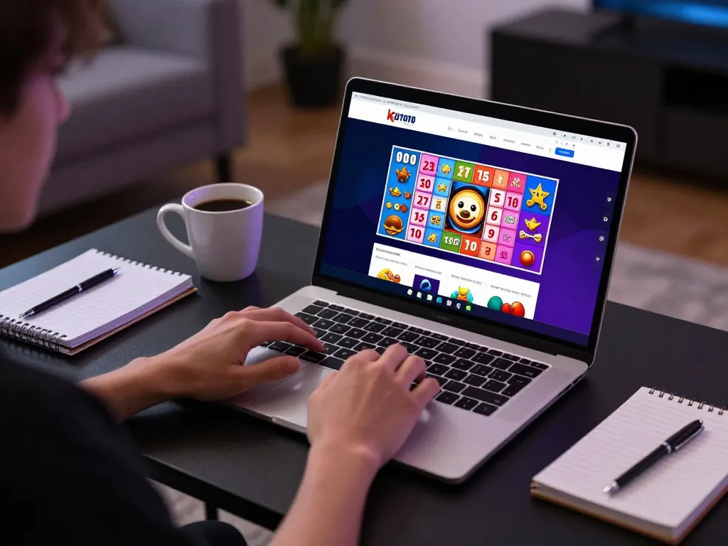 KDTOTO player engaging with online slots while taking notes for better game strategy.