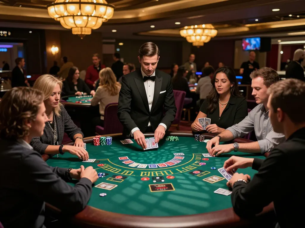 Engaging game at Ligasedayu blackjack table with players and dealer focused on strategy.
