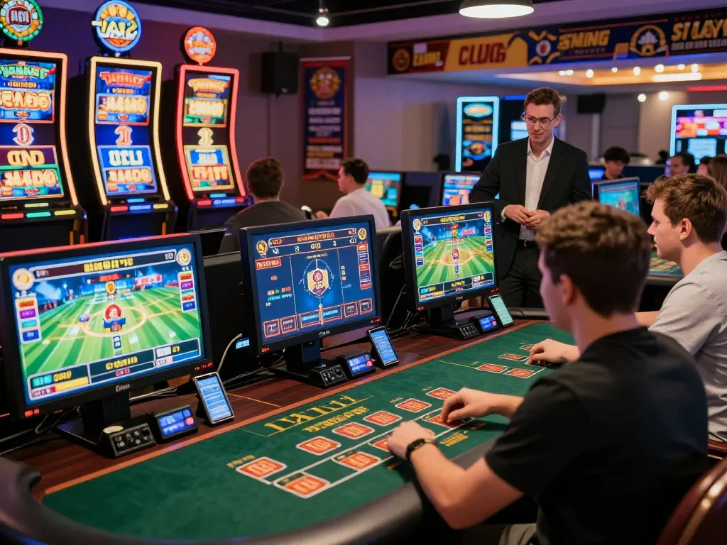 Engaging scene of players enjoying qnk88.com casino games with vibrant atmosphere and live interactions.