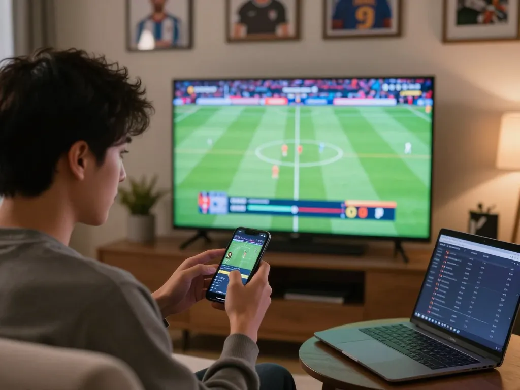 Cakhia TV user engages with live sports betting while watching a match on TV at home.