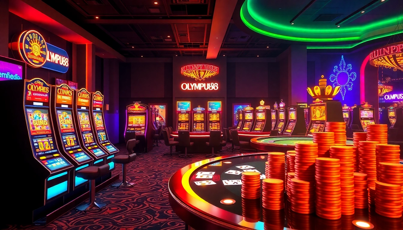 Experience the excitement of OLYMPUS88 with vibrant slot machines and casino tables.