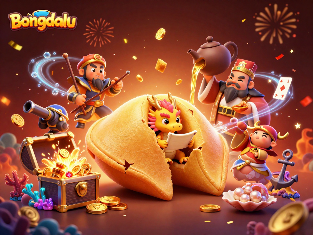 Bongdalu showcases a festive 3D scene of a golden fortune cookie, wise dragon, and dynamic casino elements