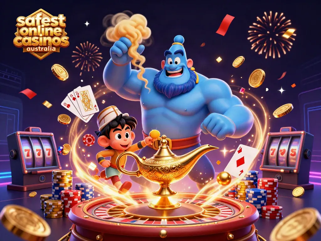 Experience the thrilling world of the safest online casinos Australia with vibrant magical casino elements.