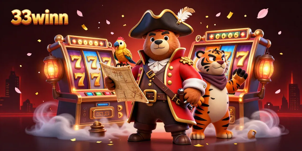 Engage with 33winn's vibrant casino adventure featuring lucky pirate characters and thrilling slot machines.