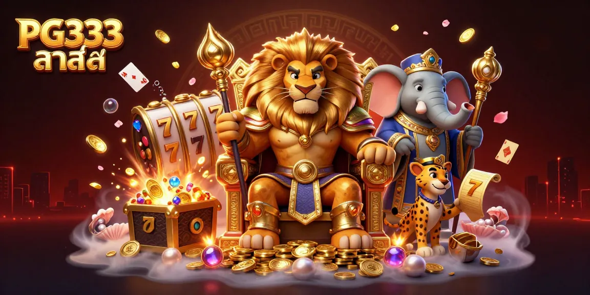Engage with PG333 ล่าสุด through a vibrant casino adventure with royal mascots and dynamic game elements.