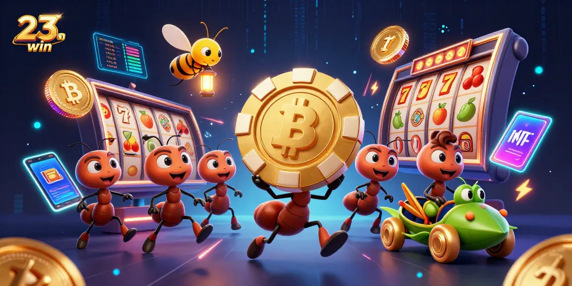 Experience thrilling wins with 23win as ants break into a casino carrying giant poker chips.