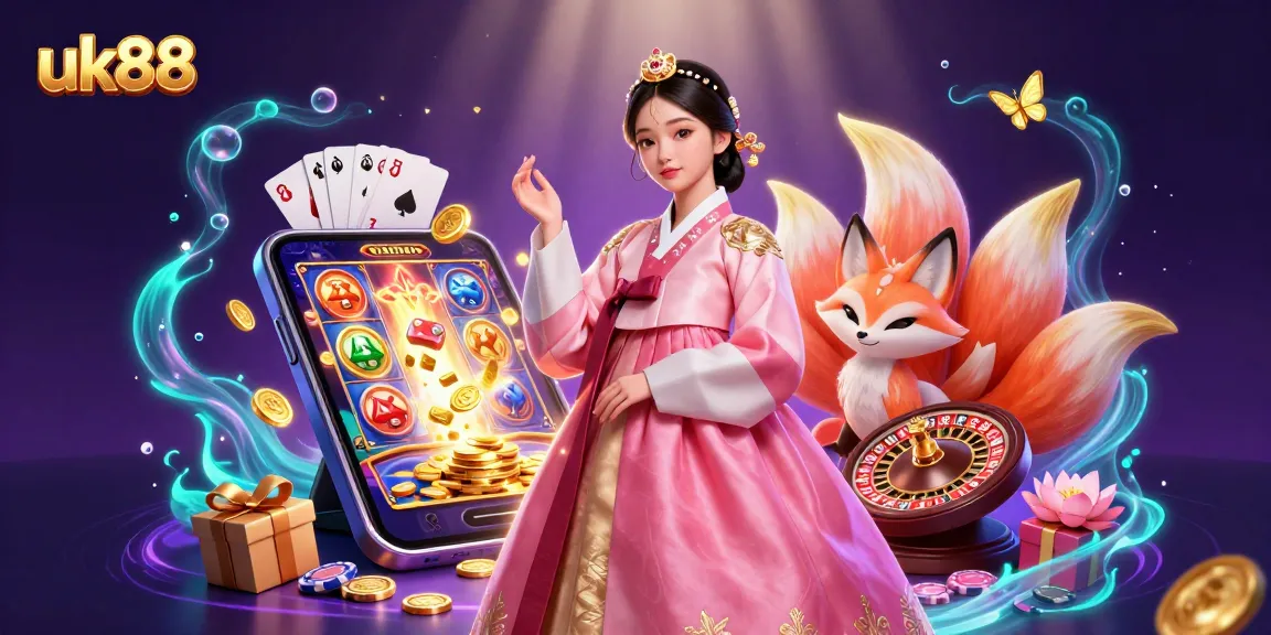 Spin and win with uk88's engaging slot games in this vibrant 3D casino scene.