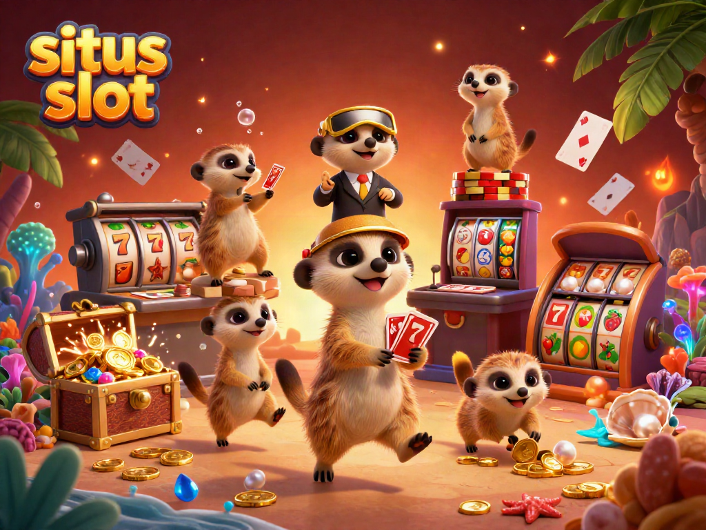 Situs slot menarik dengan koloni meerkat menjalankan operasi kasino yang menawan dan berbagai permainan slot.