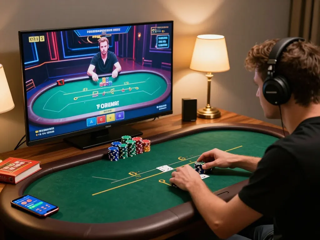 SC88 online gaming experience with live dealer poker in a cozy home setup