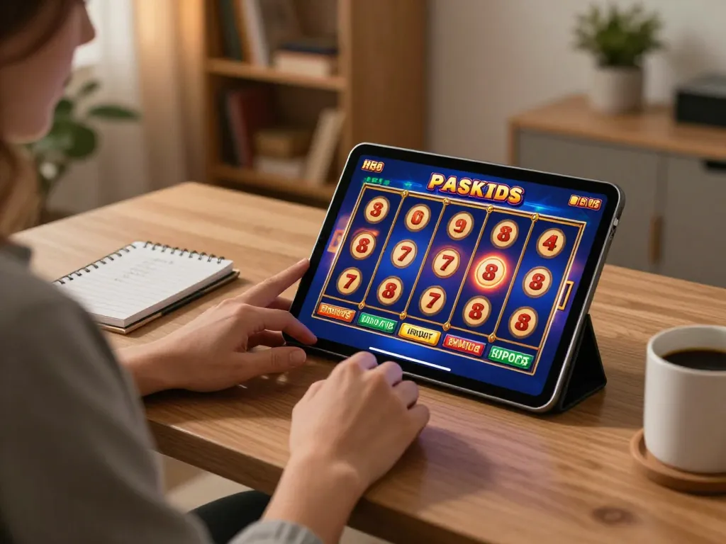 Engaging scene of a player enjoying slot88 games on a tablet in a cozy home setting.