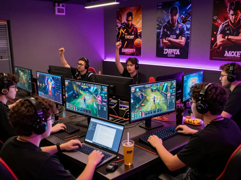 Experience live Dota 2 betting action at https://gglbetsg.org/dota2-betting/ with excited bettors in a vibrant lounge setting.