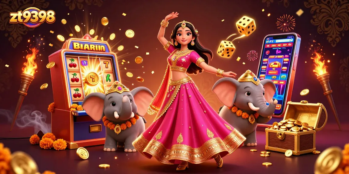 Join in the excitement at zt9398 with a vibrant scene showcasing a slot machine jackpot celebration and thrilling casino elements.