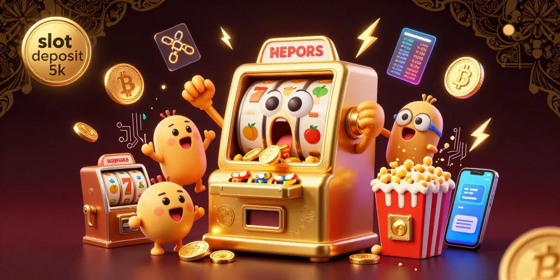 Join the excitement with slot deposit 5k as the golden slot machine celebrates a jackpot showering coins!