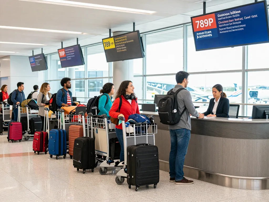 Travelers eagerly waiting at the airport terminal for their 789P flight, showcasing vibrant travel atmosphere