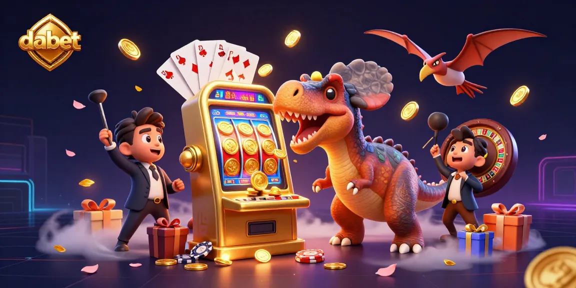 Experience the excitement of dabet with colorful jackpot coins and charismatic dinosaur characters.