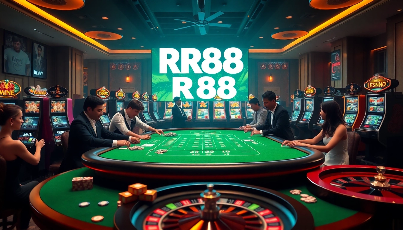 Experience high-stakes excitement at RR88 casino with vibrant gaming tables and thrilling slot machines.