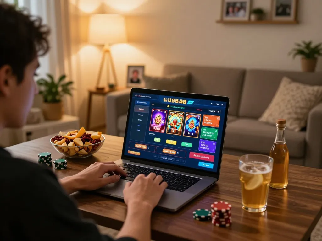 Engaging player enjoying online gaming at UU88 with a focused look on the laptop screen