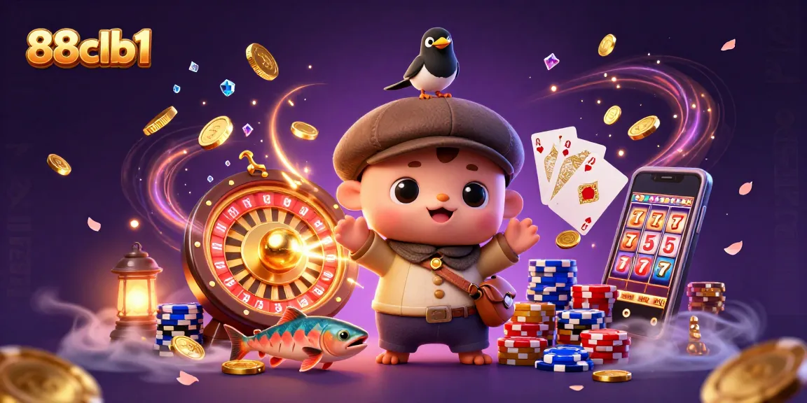 Experience the enchanting 88clb1 gaming adventures with playful characters in a rich, casino-themed illustration.