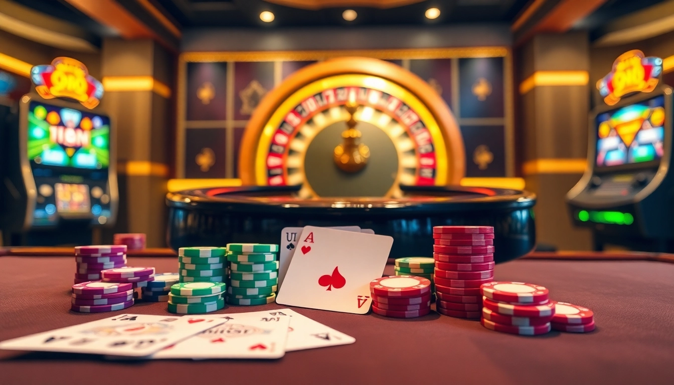 Experience thrilling gameplay at qh88 casino with poker chips and exciting slot machines.