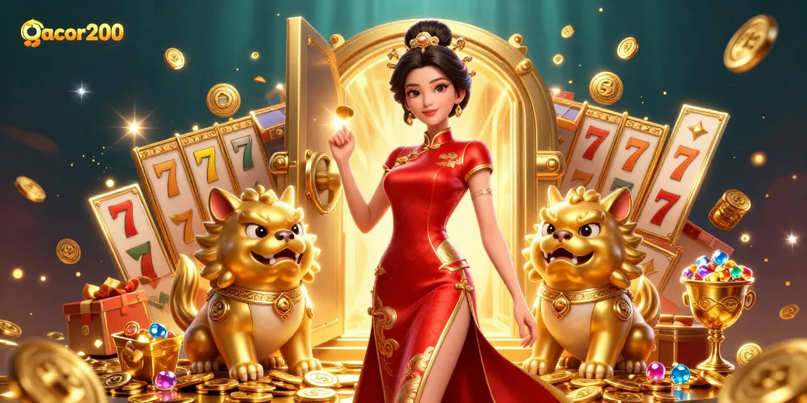 Spin the reels with gacor200 while enjoying a vibrant casino scene filled with treasures.
