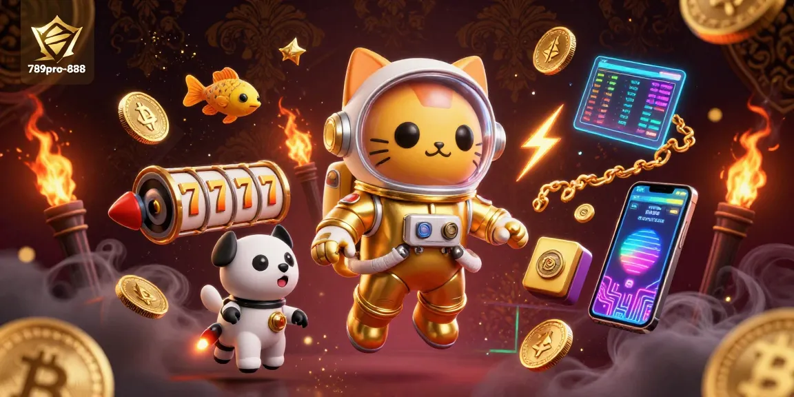 Experience thrilling slots at 789pro-888 with a 3D astronaut cat in a vibrant casino universe.
