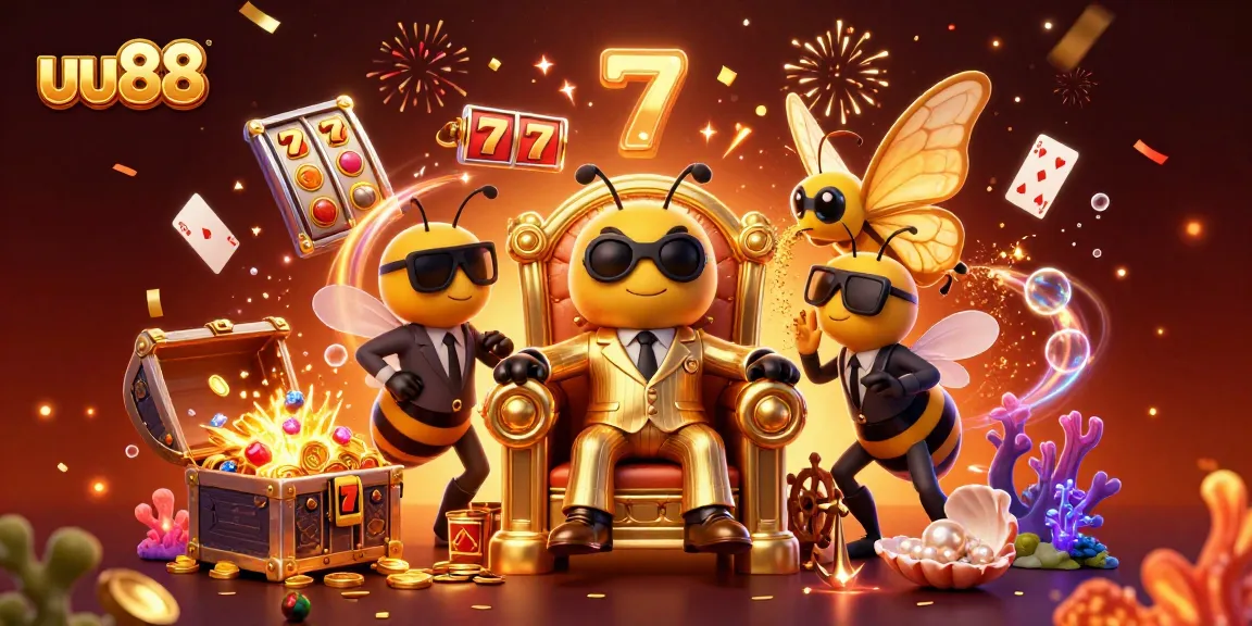 Engage with uu88 through colorful slot machines and vibrant casino elements in an animated scene.