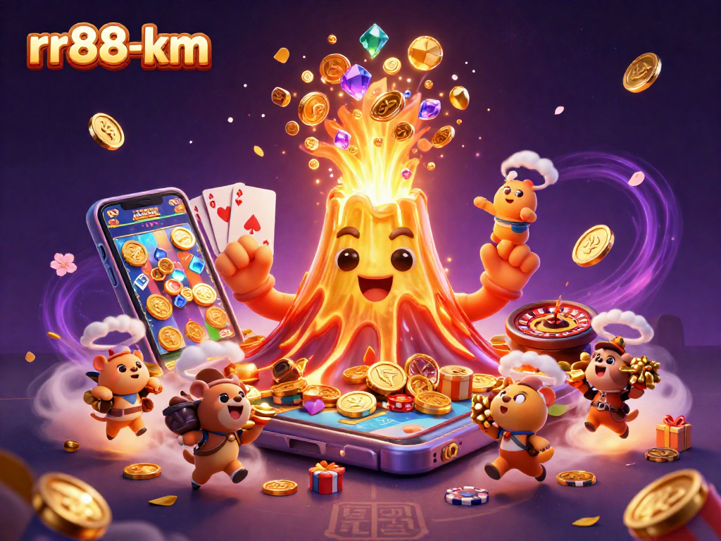 rr88-km reveals an exciting casino scene with a triumphant volcano and treasures