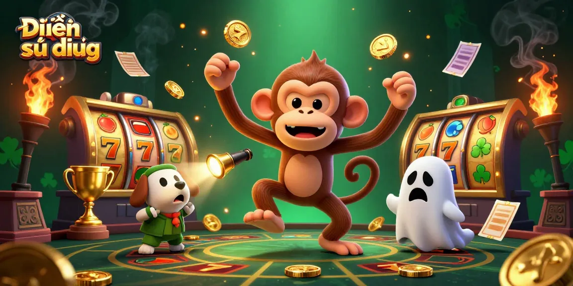 Experience the excitement of playing at a casino with "Điều khoản sử dụng" highlighted, featuring golden coins and vibrant gaming elements.