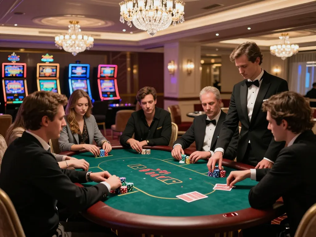 Players strategizing at a high-stakes poker table in SC88's luxurious high-roller room.