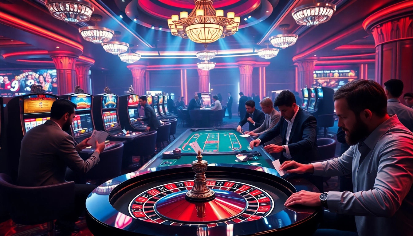 Engaged players enjoying the thrilling atmosphere of dn88 casino with vibrant games and high stakes.
