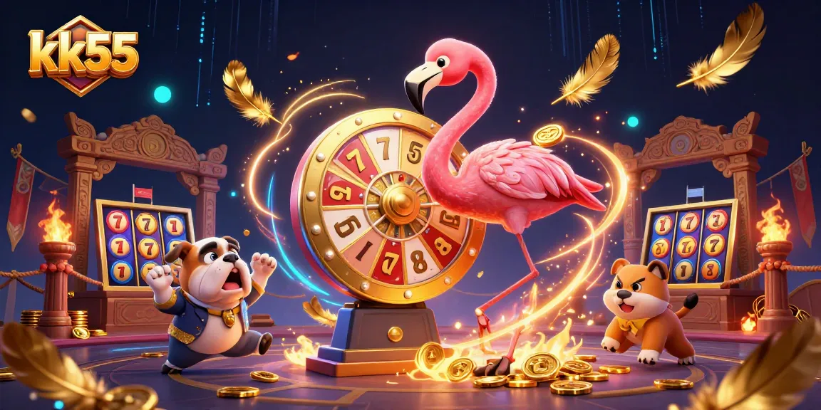 Engage with kk55's thrilling casino experience featuring a dynamic game show scene.