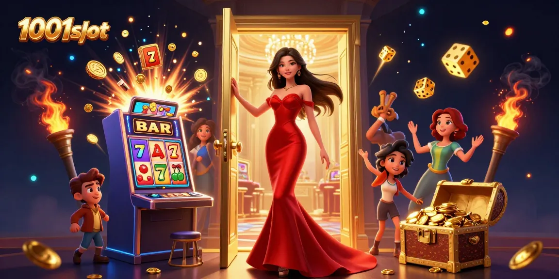 Experience thrilling wins at 1001slot with our vibrant 3D casino illustration showcasing exciting gameplay.