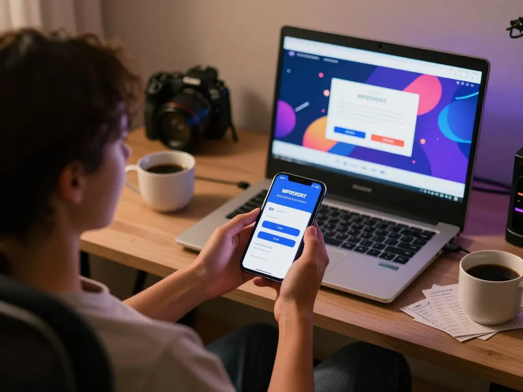 Effortlessly mposport login on mobile device in a cozy home setting to enjoy online gaming.