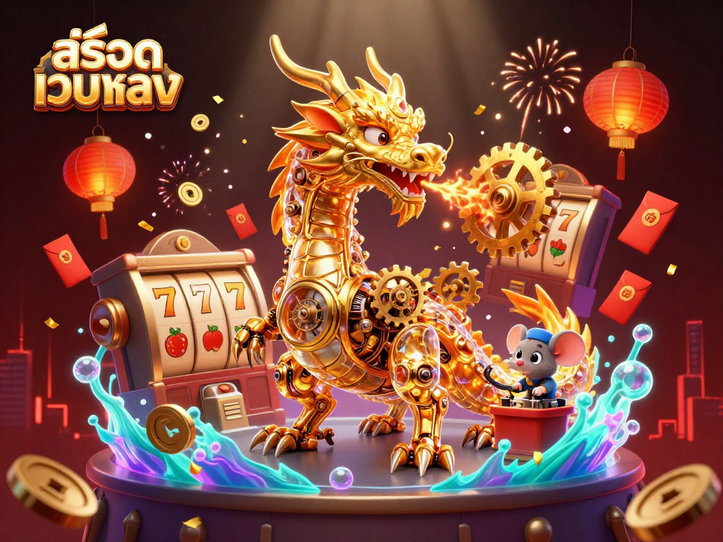 Experience excitement with สล็อตเว็บตรง's golden dragon and slot symbols, capturing the thrill of winning.