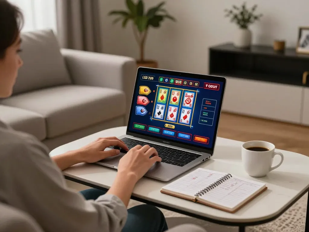 Engaging in BET88 live dealer game at home with cozy setup and strategic notes.