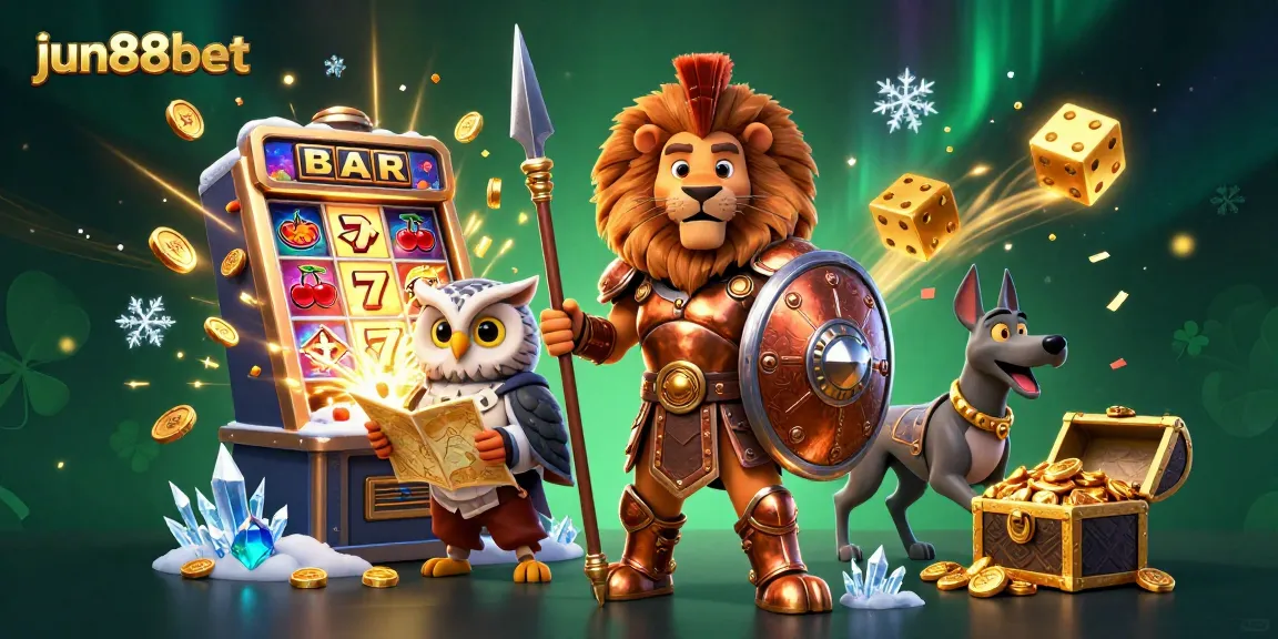 Experience the excitement of jun88bet with a vibrant illustration of casino characters and game elements.