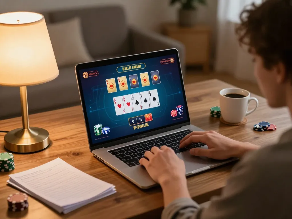 Player enjoying live dealer blackjack at 789club on laptop in cozy setting