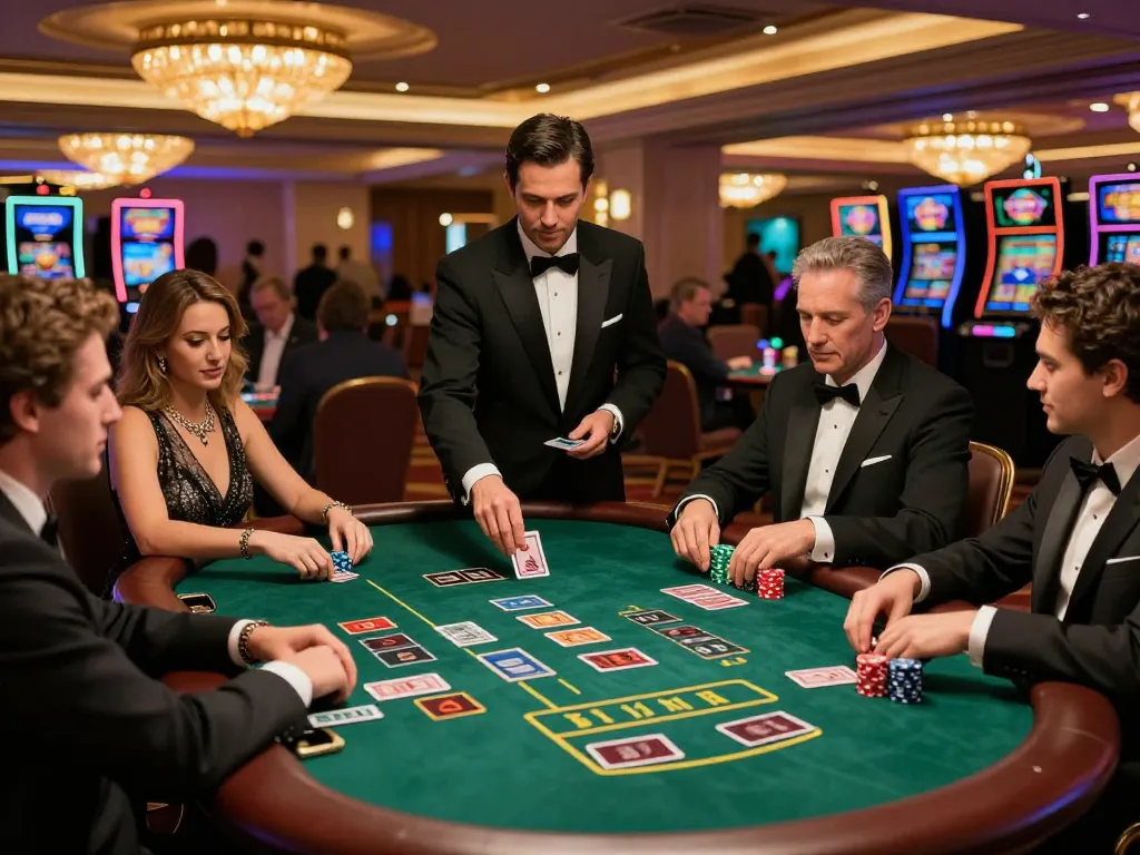 Bangsawan88 blackjack table with players actively placing bets and a professional dealer dealing cards, showcasing an engaging casino atmosphere.