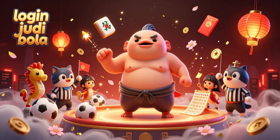 Experience login judi bola in a vibrant 3D illustration showcasing sports elements and a lively atmosphere.