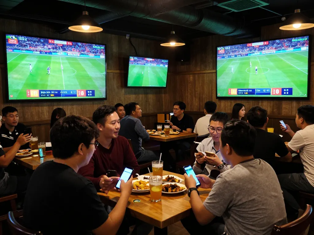 Fans actively placing bets for kèo nhà cái hôm nay at a lively sports bar