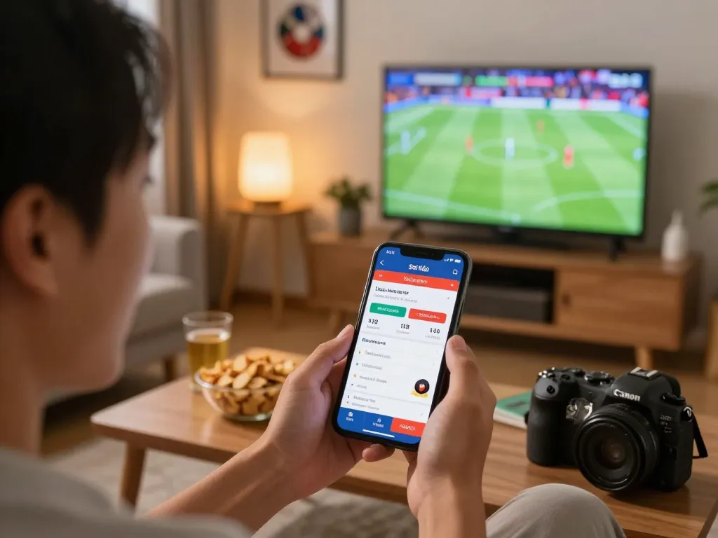 Soi Kèo sports betting app in use during a home game night with family and friends, showcasing live odds excitement.